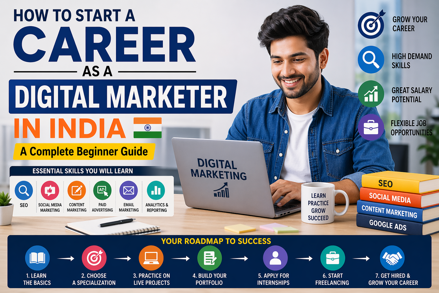Read more about the article How to Start a Career as a Digital Marketer in India – Complete Beginner Guide